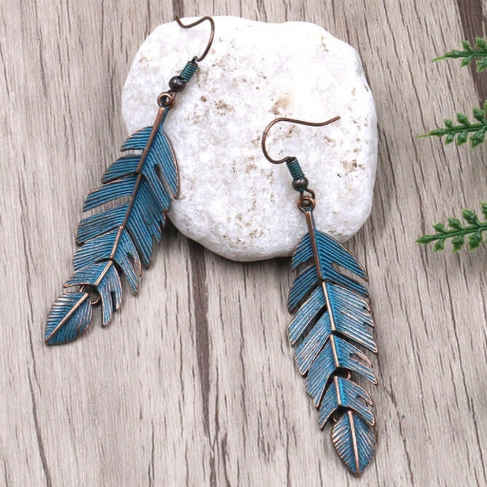 *AKIA* Bronze x Blue Leaf Shaped Fashion Design Earrings